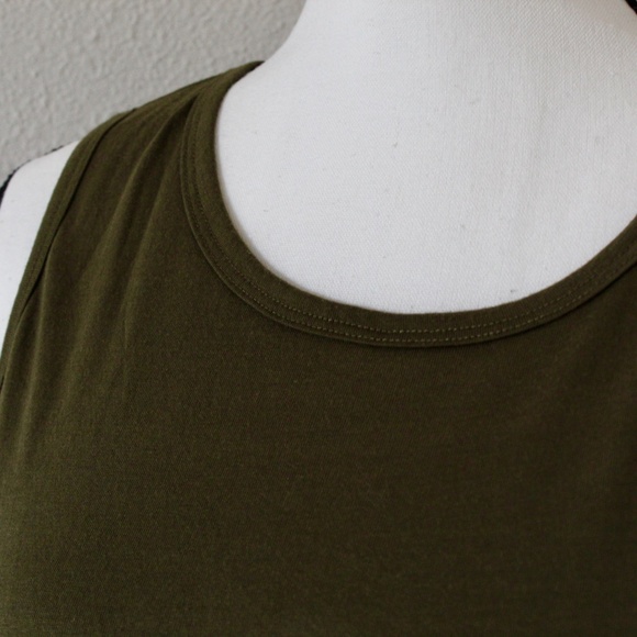 Olive Green Side Ruche Sleevless Bodycon Dress - Picture 2 of 7